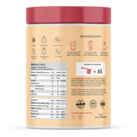 Myfitfuel Hydrolyzed Bovine Collagen + Glucosamine | Hyaluronic | Biotin | Vitamin C (500G | Mango)