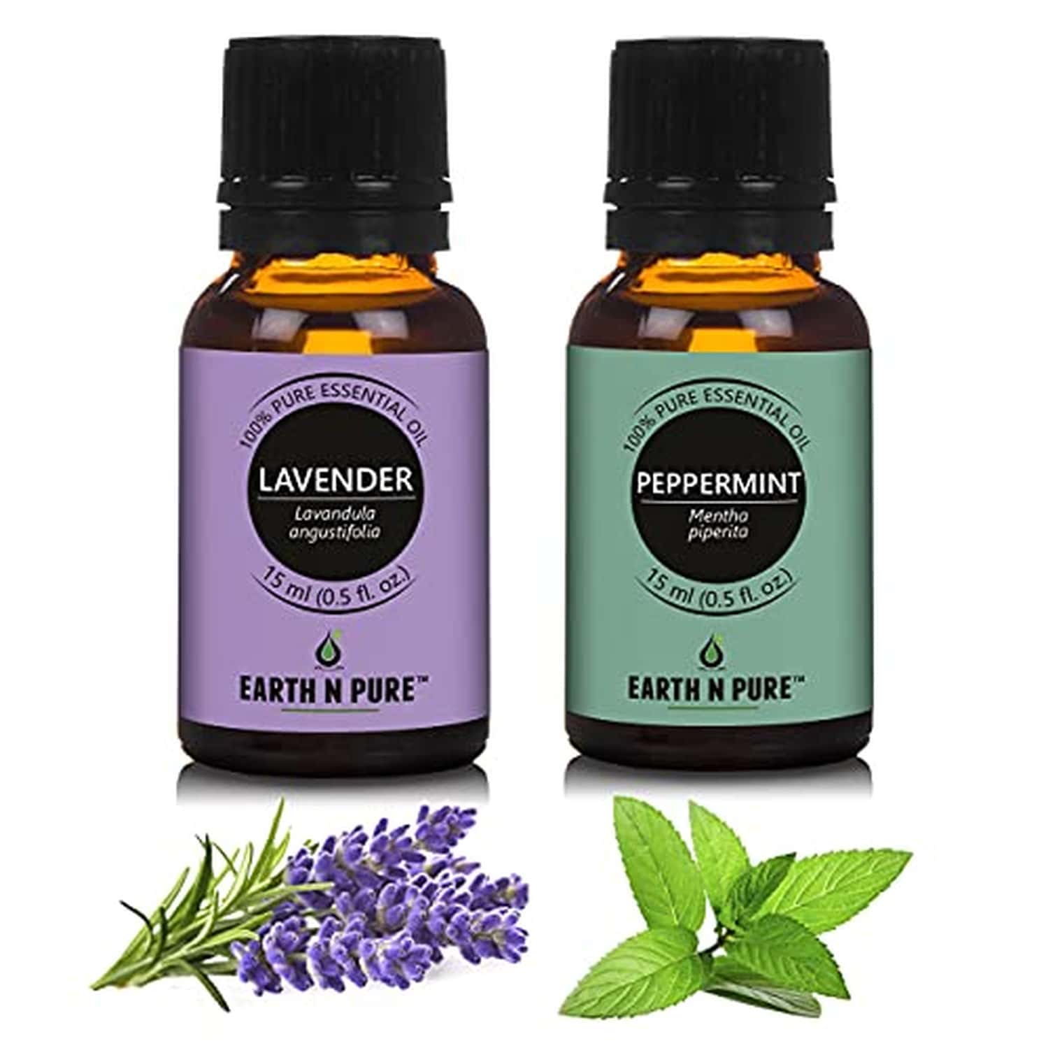 Earth N Pure Lavender & Peppermint Essential Oils | 100% Pure Undiluted Natural, 15ml Each (2 Packs)