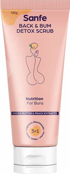 Sanfe Back & Bum Detox Scrub -100G With Cocoa Butter & Peach Extracts For Skin Lightening-100G