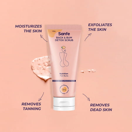 Sanfe Back & Bum Detox Scrub -100G With Cocoa Butter & Peach Extracts For Skin Lightening-100G