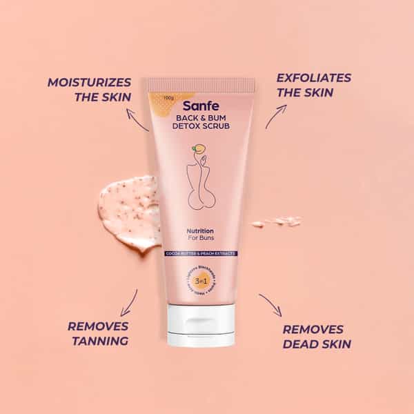 Sanfe Back & Bum Detox Scrub -100G With Cocoa Butter & Peach Extracts For Skin Lightening-100G