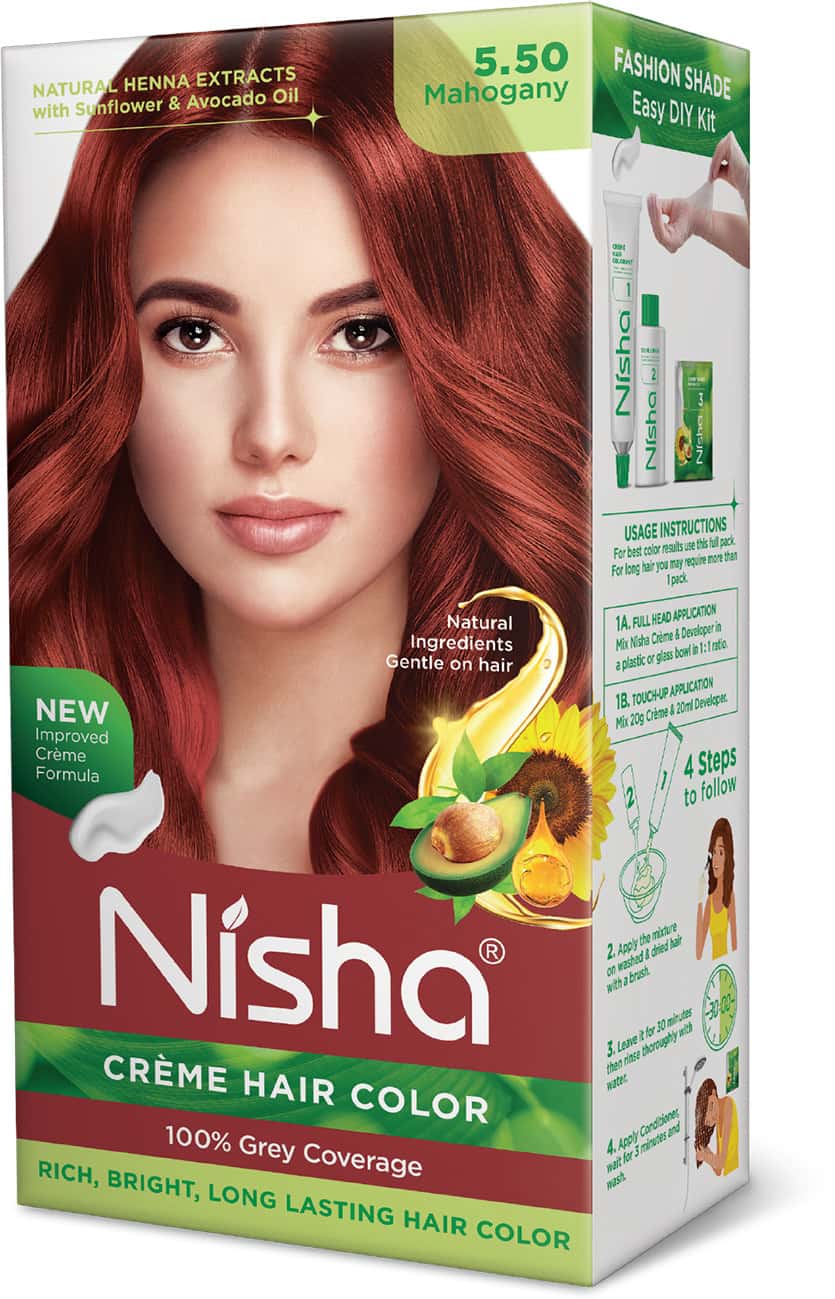 Nisha Creme Hair Color 5.50 Mahogany (60gm+60ml+18ml) Ammonia Free Permanent Hair Color