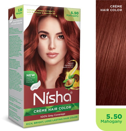 Nisha Creme Hair Color 5.50 Mahogany (60gm+60ml+18ml) Ammonia Free Permanent Hair Color