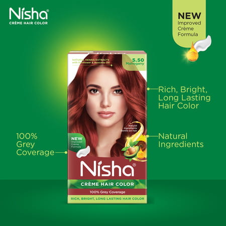 Nisha Creme Hair Color 5.50 Mahogany (60gm+60ml+18ml) Ammonia Free Permanent Hair Color