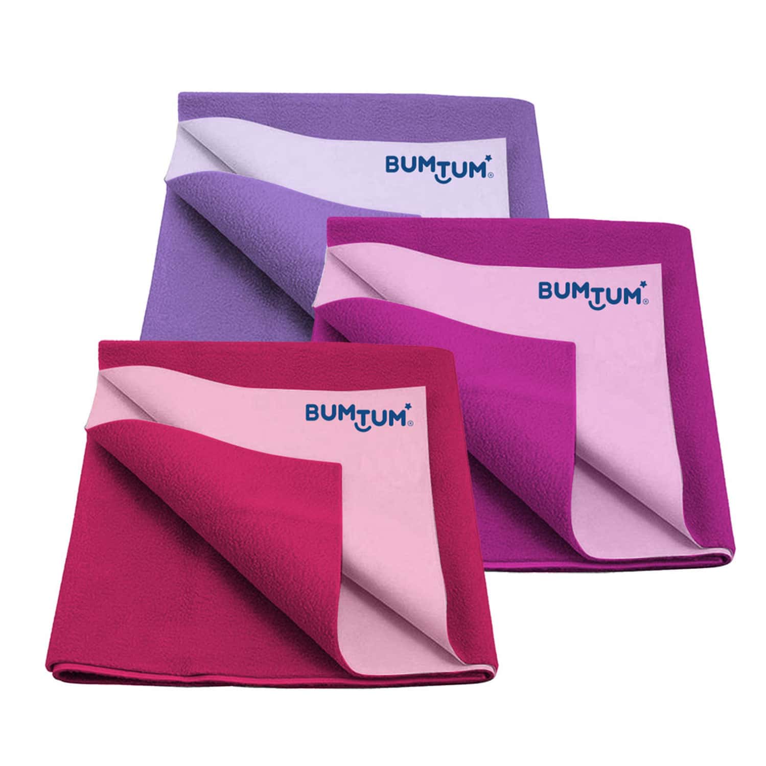 Bumtum Dry Sheet Leakproof Baby Bed Protector (Lilac+Grape+Hotpink Medium Size 100*70cm|Pack Of 3)