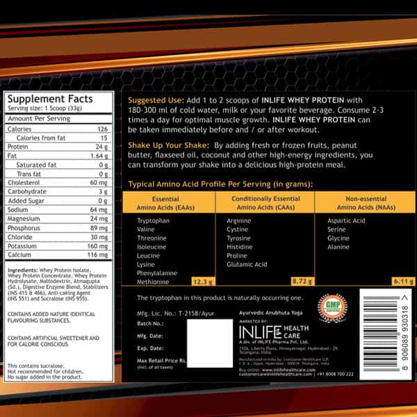 Inlife Whey Protein Powder With Isolate Concentrate Hydrolysate & Digestive Enzymes- 1Kg (Vanilla)