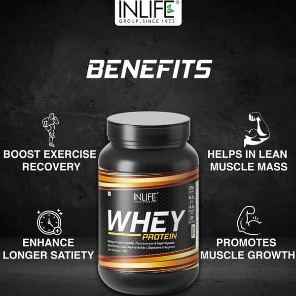 Inlife Whey Protein Powder With Isolate Concentrate Hydrolysate & Digestive Enzymes- 1Kg (Vanilla)