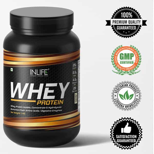Inlife Whey Protein Powder With Isolate Concentrate Hydrolysate & Digestive Enzymes- 1Kg (Vanilla)