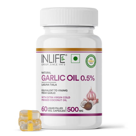 Inlife Natural Garlic Oil 0.5% | Extra Virgin Cold Pressed Coconut Oil | Veg | 60n