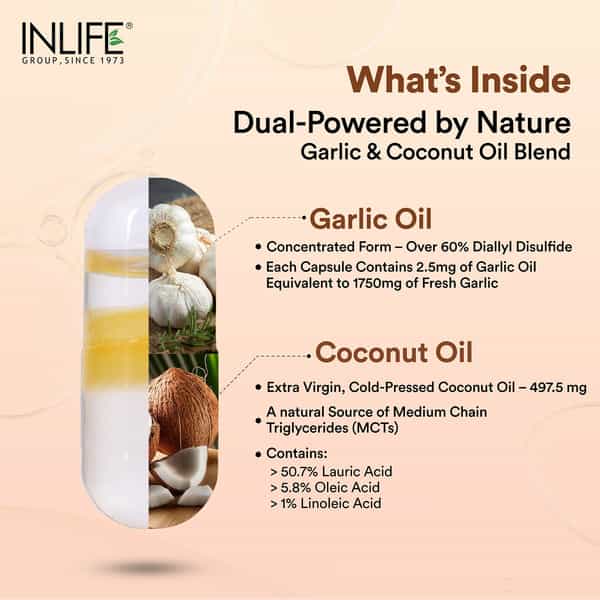 Inlife Natural Garlic Oil 0.5% | Extra Virgin Cold Pressed Coconut Oil | Veg | 60N