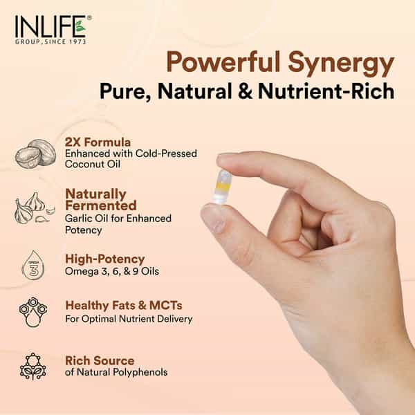 Inlife Natural Garlic Oil 0.5% | Extra Virgin Cold Pressed Coconut Oil | Veg | 60N