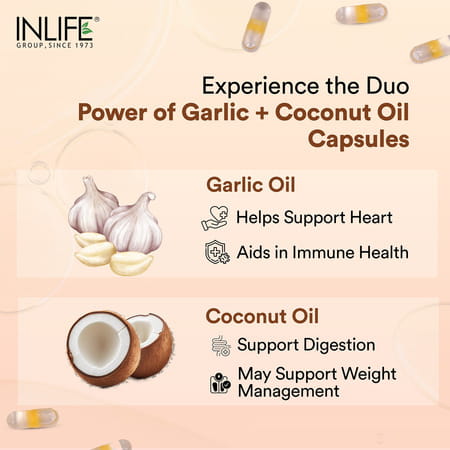 Inlife Natural Garlic Oil 0.5% | Extra Virgin Cold Pressed Coconut Oil | Veg | 60n