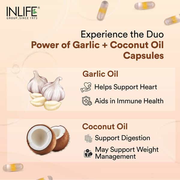 Inlife Natural Garlic Oil 0.5% | Extra Virgin Cold Pressed Coconut Oil | Veg | 60N