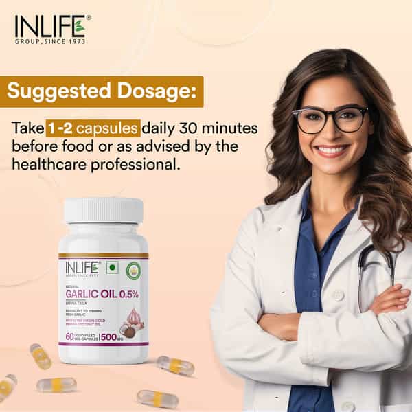 Inlife Natural Garlic Oil 0.5% | Extra Virgin Cold Pressed Coconut Oil | Veg | 60N