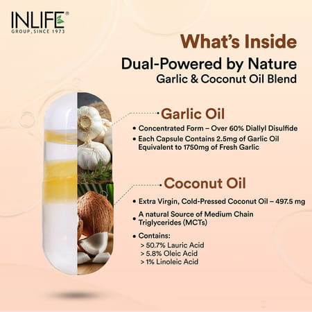 Inlife Natural Garlic Oil 0.5% | Extra Virgin Cold Pressed Coconut Oil | Veg | 60n