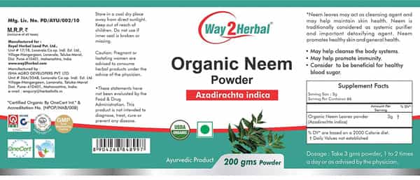 Way2herbal Organic Neem Powder | Neem Leaves Powder (Azadirachta Indica) 200G