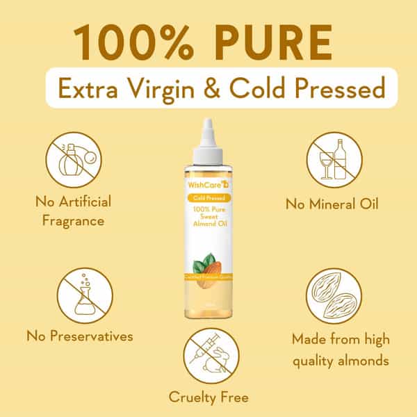 Wishcare 100% Pure Cold Pressed Sweet Almond Oil For Healthy Hair And Glowing Skin (200Ml)