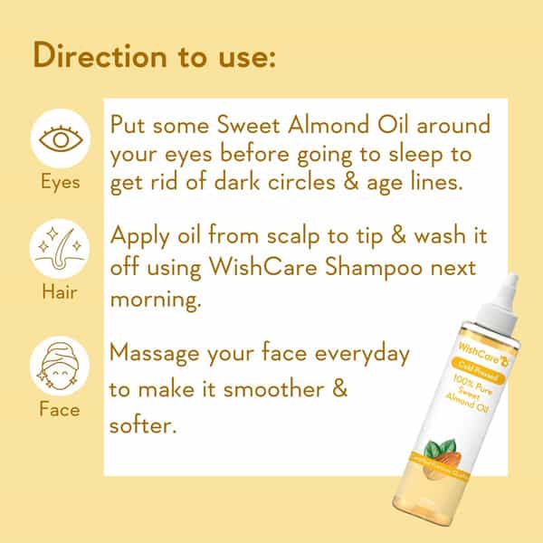 Wishcare 100% Pure Cold Pressed Sweet Almond Oil For Healthy Hair And Glowing Skin (200Ml)