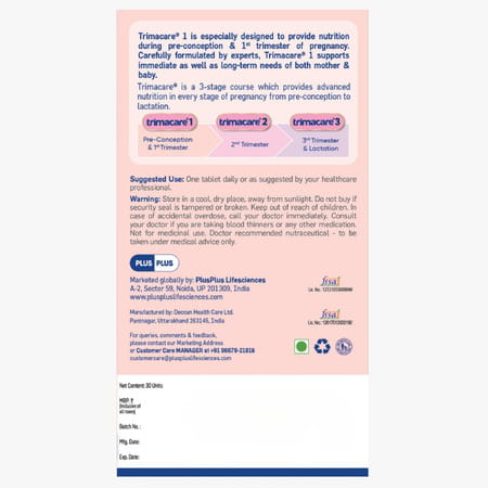 Trimacare 1 Advance Pregnancy Supplement For Pre-conception & 1st Trimester 30 Tablets