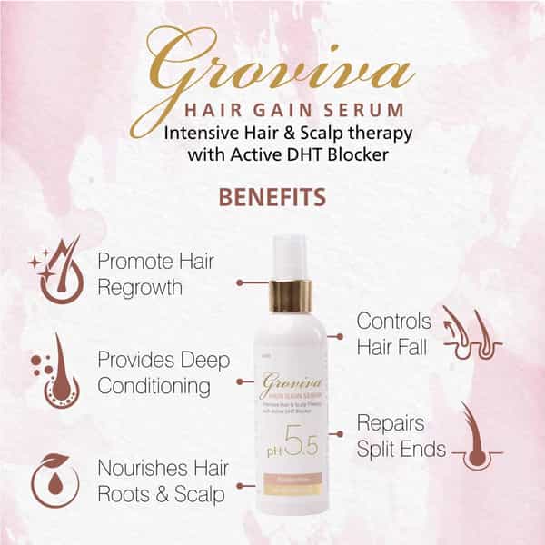 Groviva Hair Gain Serum 100 Ml | For All Hair Types | Paraben Free (Pack Of 4)