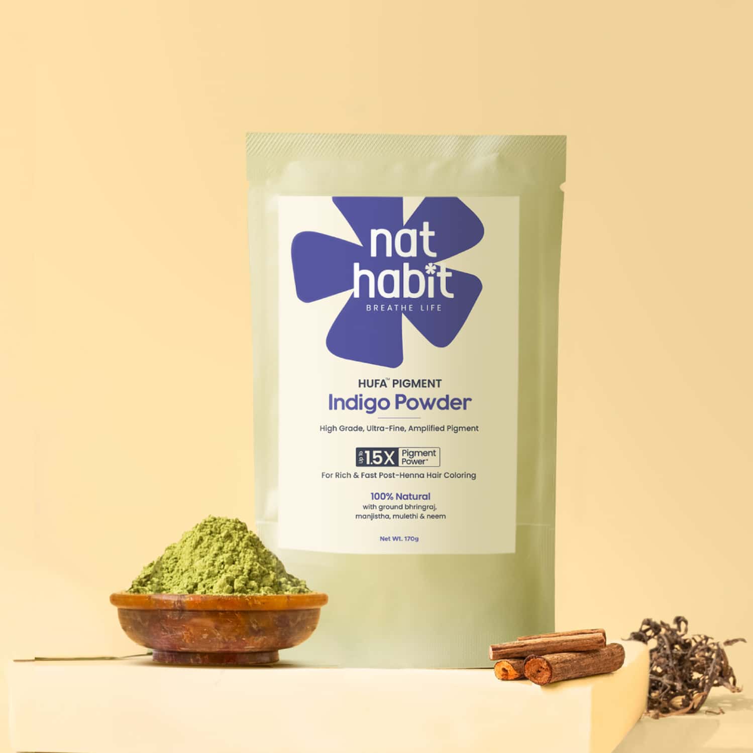 Nat Habit Indigo Powder For Hair | Black Color | 100% Natural (170g)