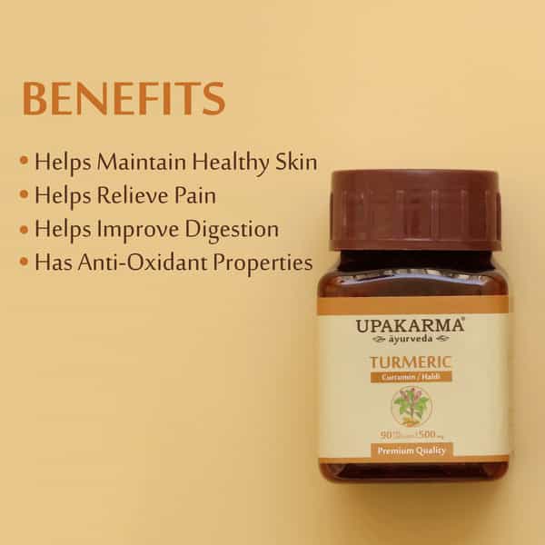 Upakarma Ayurveda Pure Herbs Turmeric | Curcumin | Haldi 500Mg 90 Veggie Capsules