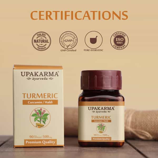Upakarma Ayurveda Pure Herbs Turmeric | Curcumin | Haldi 500Mg 90 Veggie Capsules
