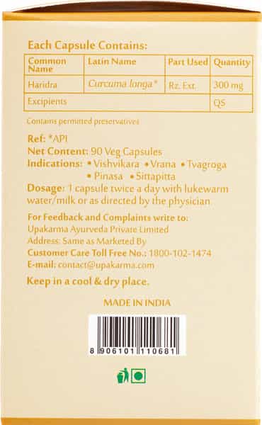 Upakarma Ayurveda Pure Herbs Turmeric | Curcumin | Haldi 500Mg 90 Veggie Capsules