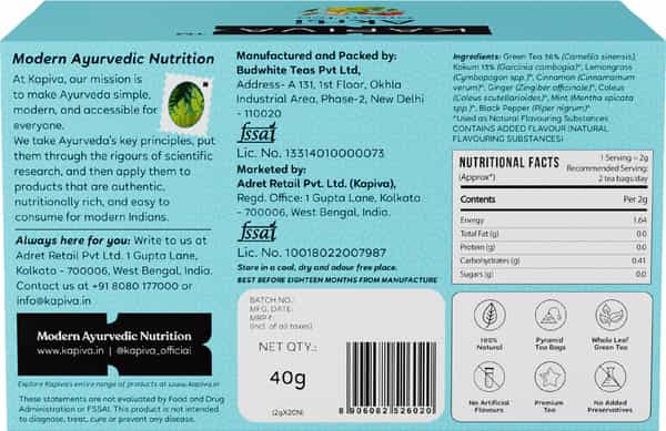 Kapiva Akrti Green Tea | Enriched With Garcinia Cambogia Lemongrass And Others | 20 Tea Bags