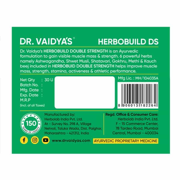 Dr. Vaidya's Herbobuild Ds( Double Strength ) -30 Capsules - Pack Of 4