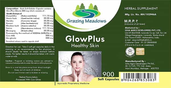 Grazing Meadows Glow Plus 900 Capsules Ayurvedic Formulation For Healthy Smooth Free Skin Pack Of 2