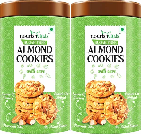 Nourishvitals Almond Sugar Free Cookies Crunchy Delights Genius Snack No Added Sugar 120G X 2
