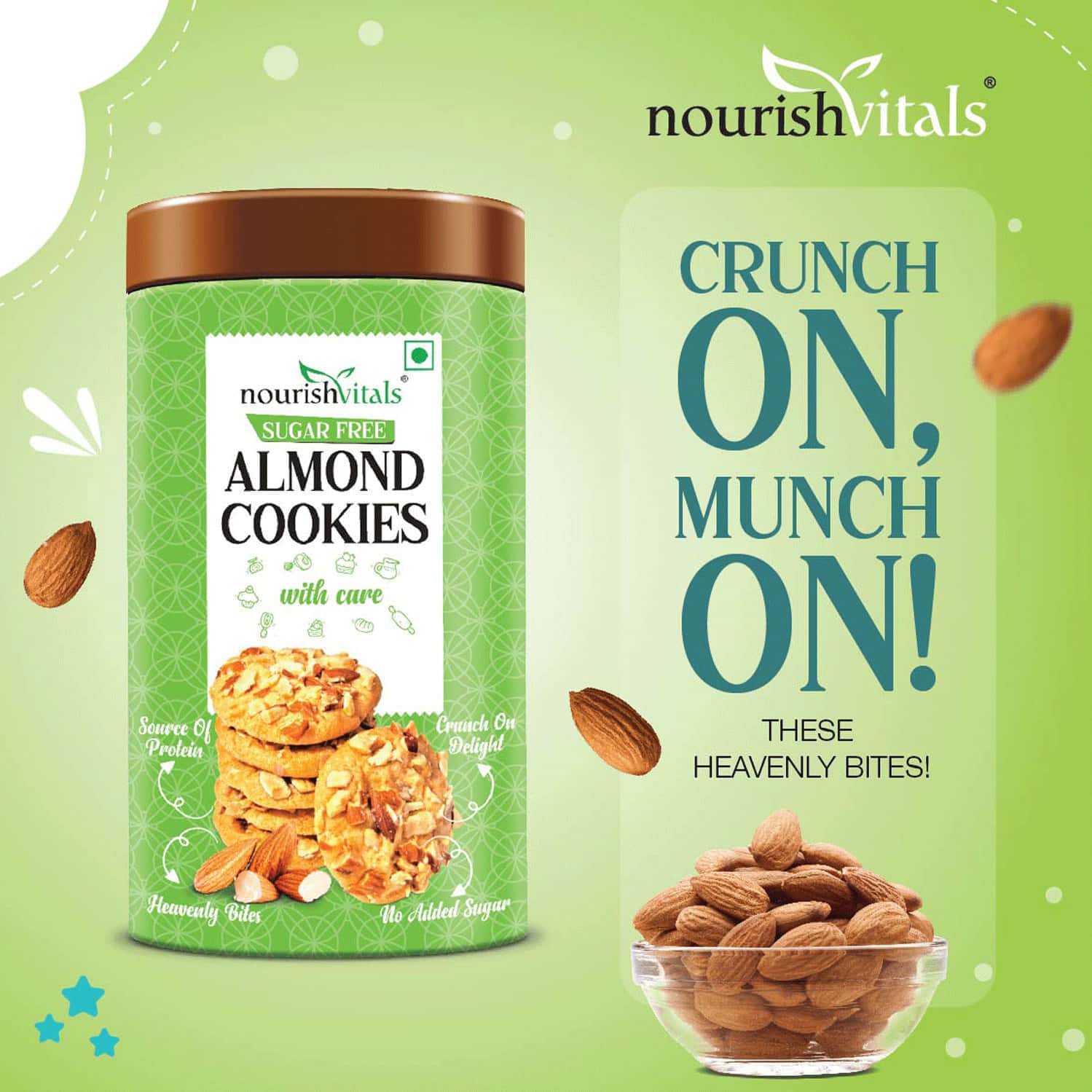Buy NOURISHVITALS ALMOND SUGAR FREE COOKIES CRUNCHY DELIGHTS GENIUS