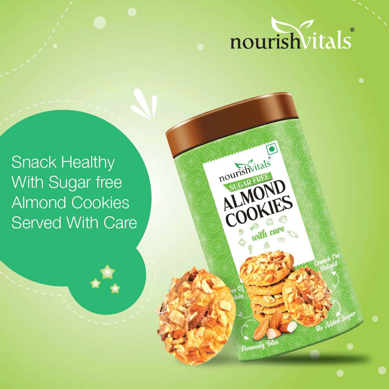 Buy NOURISHVITALS ALMOND SUGAR FREE COOKIES CRUNCHY DELIGHTS GENIUS