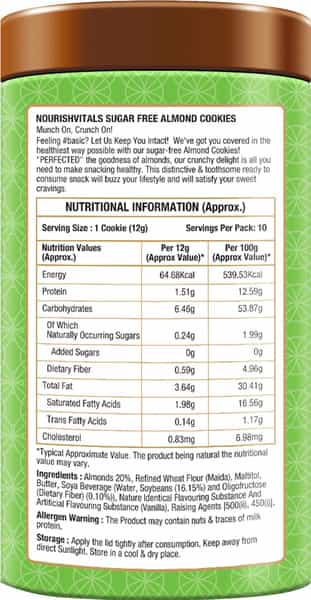 Nourishvitals Almond Sugar Free Cookies Crunchy Delights Genius Snack No Added Sugar 120G X 2