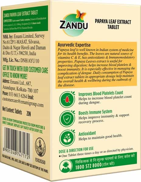 Zandu Papaya Leaf Extract Immunity Booster 20 Tablets