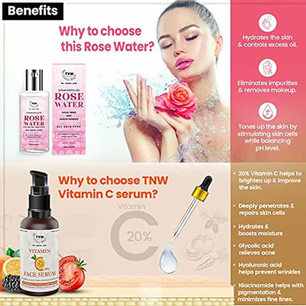 Tnw The Natural Wash Vitamin C Face Serum (30Ml) And Steam Distilled Rose Water (100Ml)