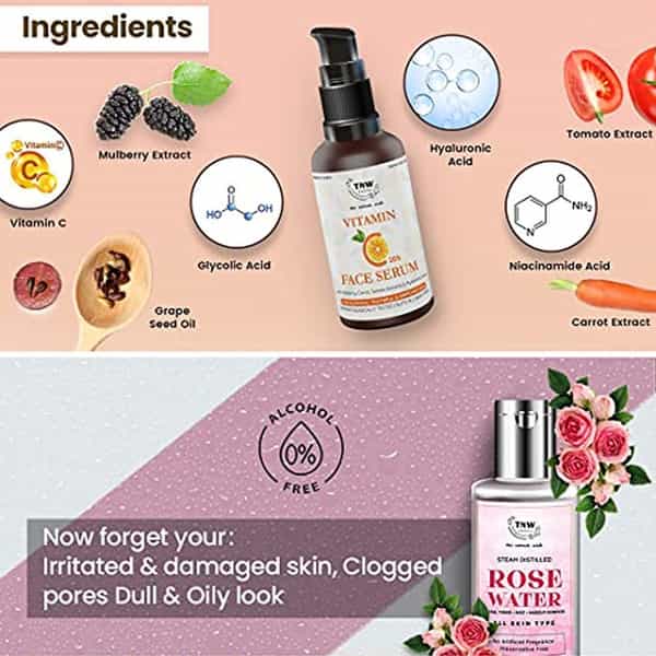 Tnw The Natural Wash Vitamin C Face Serum (30Ml) And Steam Distilled Rose Water (100Ml)