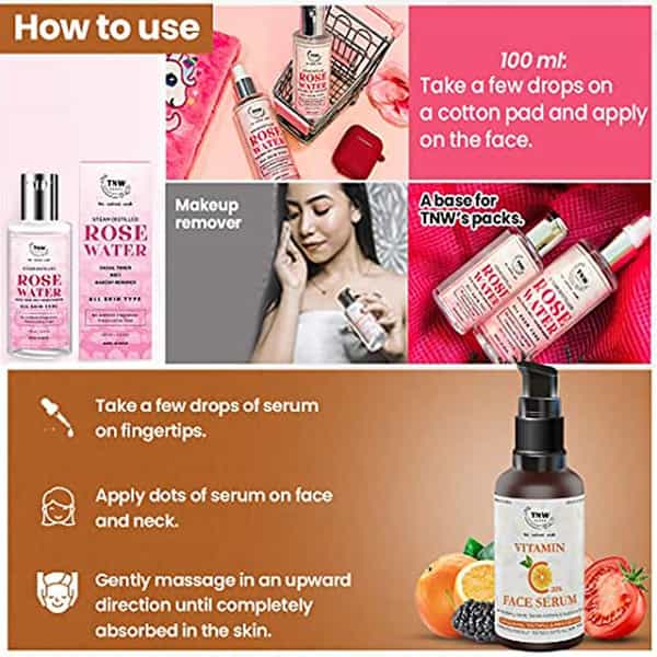 Tnw The Natural Wash Vitamin C Face Serum (30Ml) And Steam Distilled Rose Water (100Ml)
