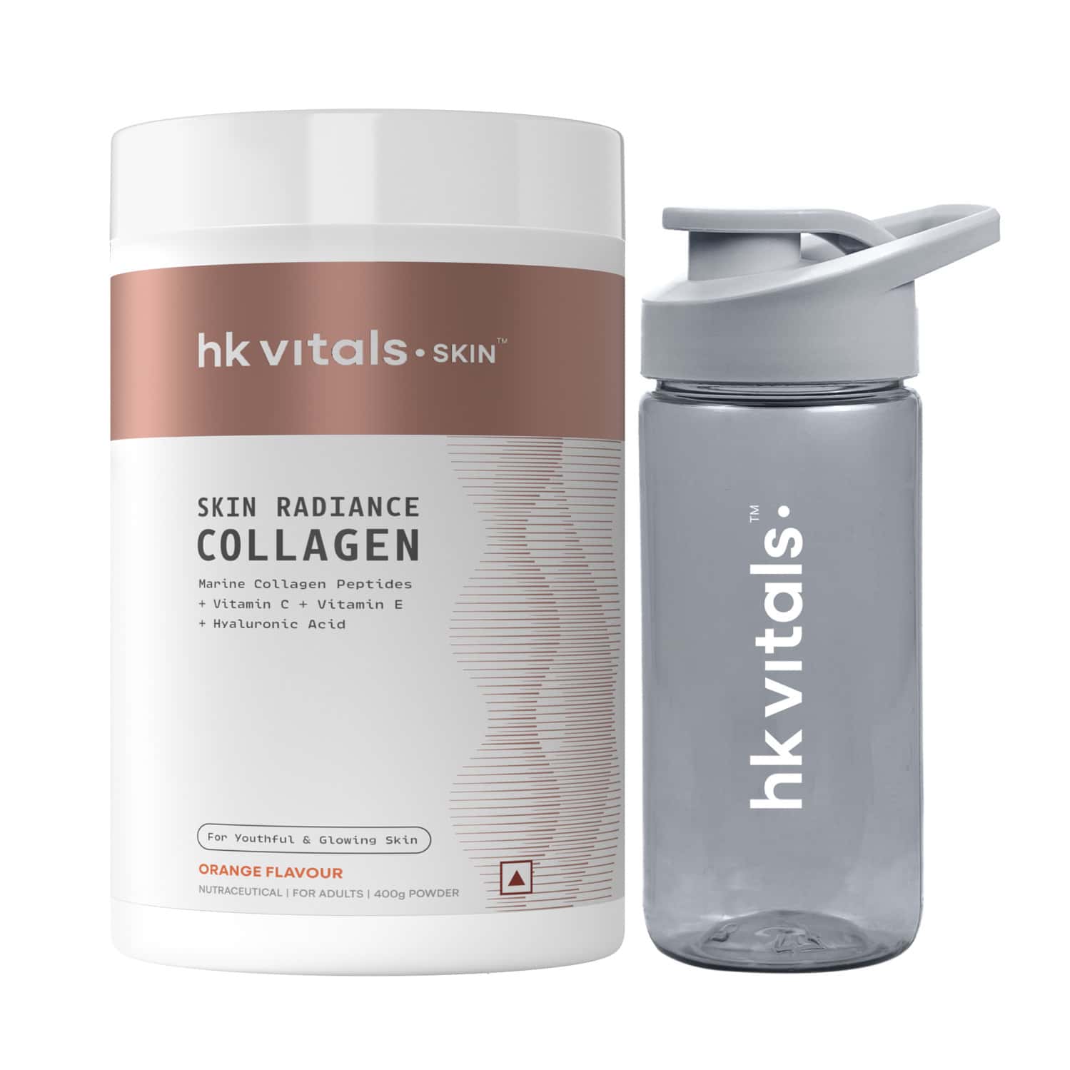 Hk Vitals Skin Radiance Collagen Powder | Marine Collagen (orange | 400 G) & Bottle 300ml