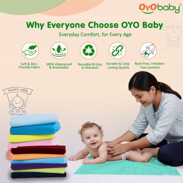 Oyo Baby Waterproof Medium Dry Sheet Pack Of 2 | Baby Bed Protectors 100X70 Cm | Extra Absorbent | Q