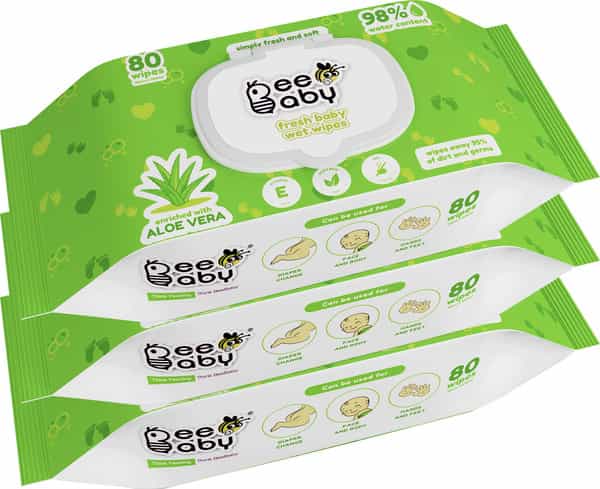 Beebaby Fresh Aloe Vera Baby Wet Wipes With Plastic Lid 3 Pack Of 80 Pieces