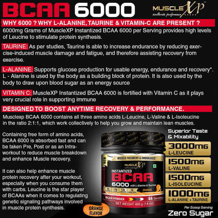 Musclexp Instantized Bcaa 6000 With L-Alanine & Taurine - 400g (14 Oz) Orange - 44 Servings