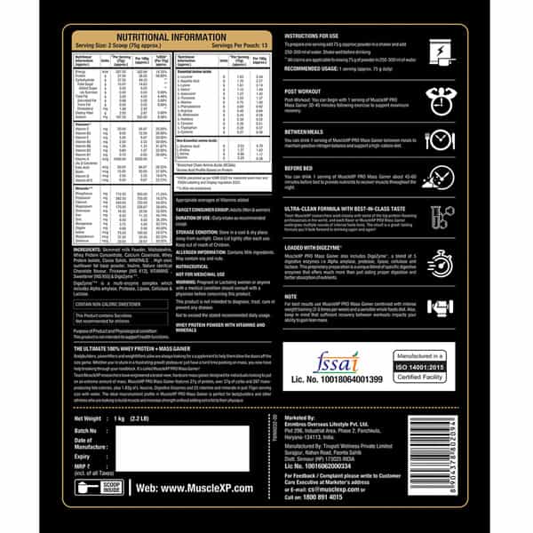 Musclexp Pro Mass Gainer For Musce Mass Gain With Whey Protein Whey Isolate 1Kg Pouch (2.2 Lb)