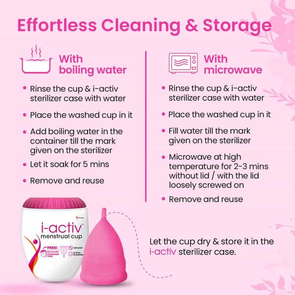 I-Activ Menstrual Cup For Women With Free Sterilizer Case & Ultra Soft With Pouch Small Pack Of 1