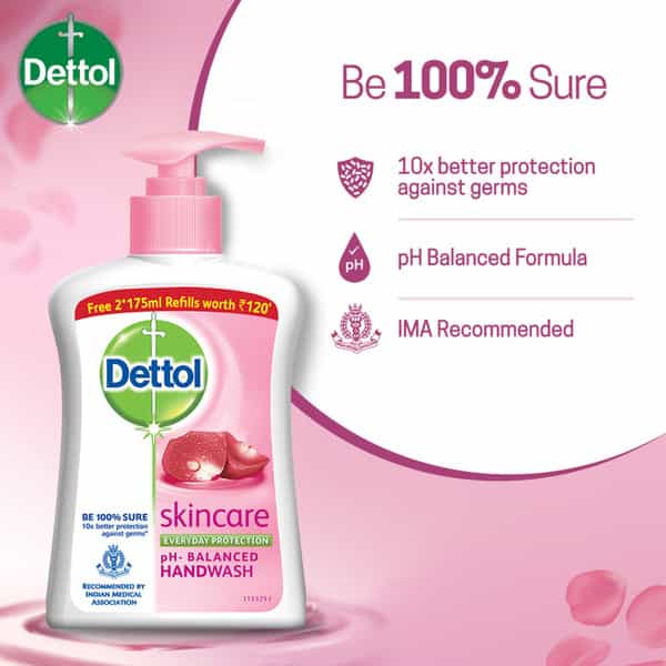 Dettol Handwash Pump (Skincare) + 2 Free Refills (Skincare) 200Ml + 2X175ml