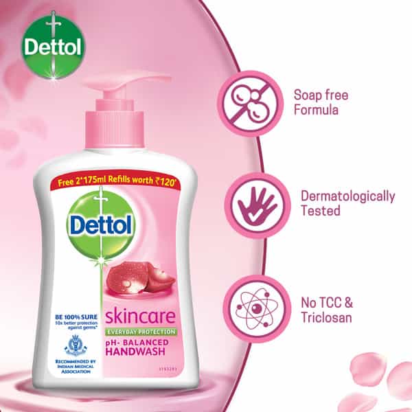 Dettol Handwash Pump (Skincare) + 2 Free Refills (Skincare) 200Ml + 2X175ml