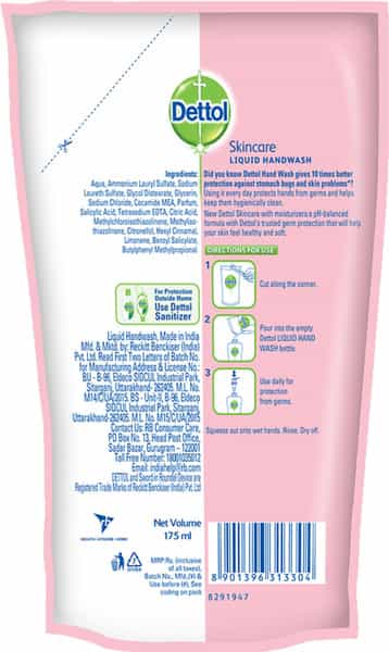 Dettol Handwash Pump (Skincare) + 2 Free Refills (Skincare) 200Ml + 2X175ml
