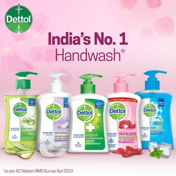Dettol Handwash Pump (Skincare) + 2 Free Refills (Skincare) 200Ml + 2X175ml
