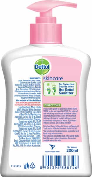 Dettol Handwash Pump (Skincare) + 2 Free Refills (Skincare) 200Ml + 2X175ml